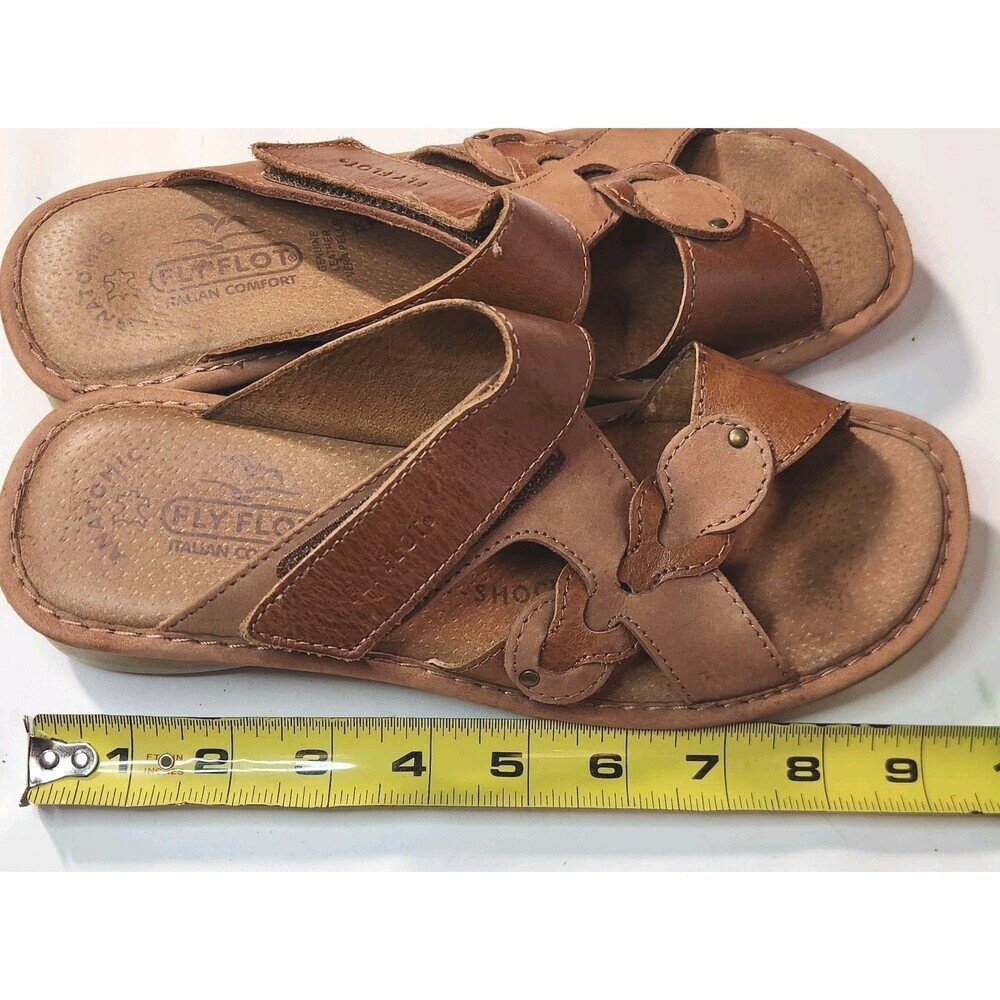 Fly Flot Italian Brown Leather Slip-On Orthopedic Sandals Comfort SZ 7 - Picture 9 of 11